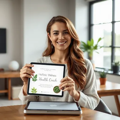 Elara Finch presenting holistic wellness services on a tablet